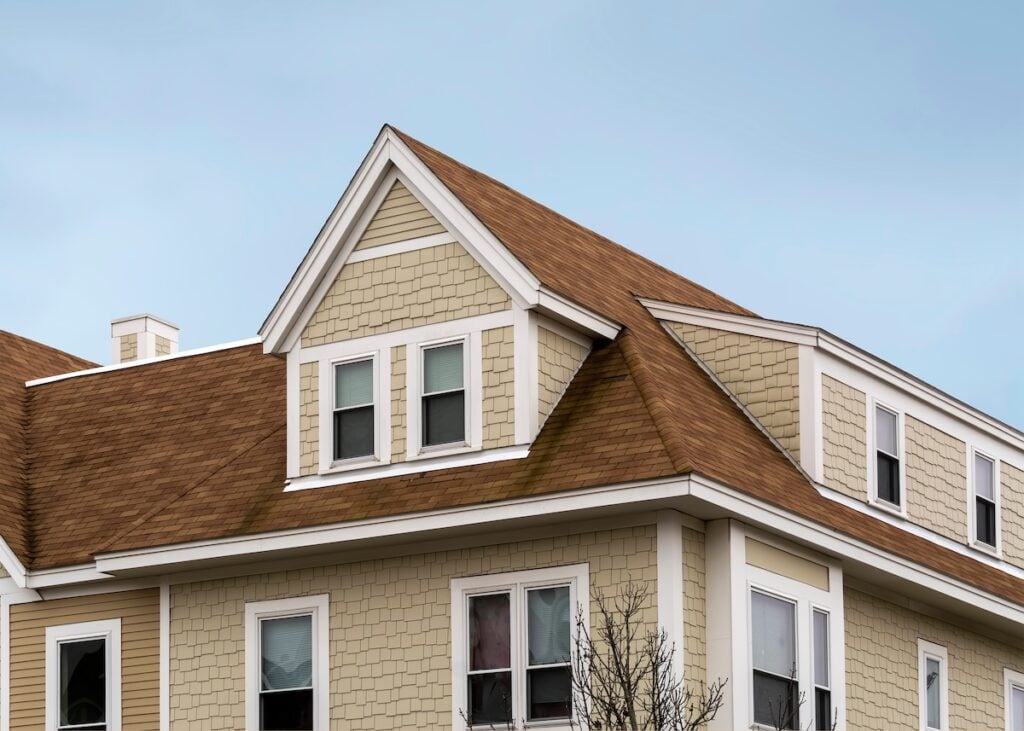 a house with a brown roof
