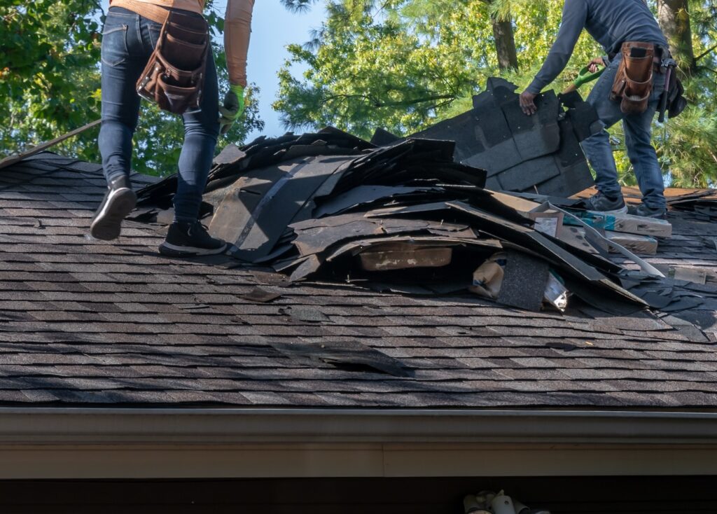 tearing off old roof