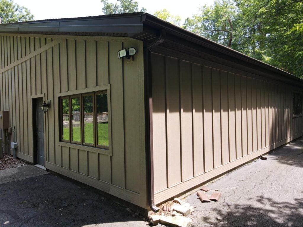 board and batten vinyl siding beige siding Armour Construction project